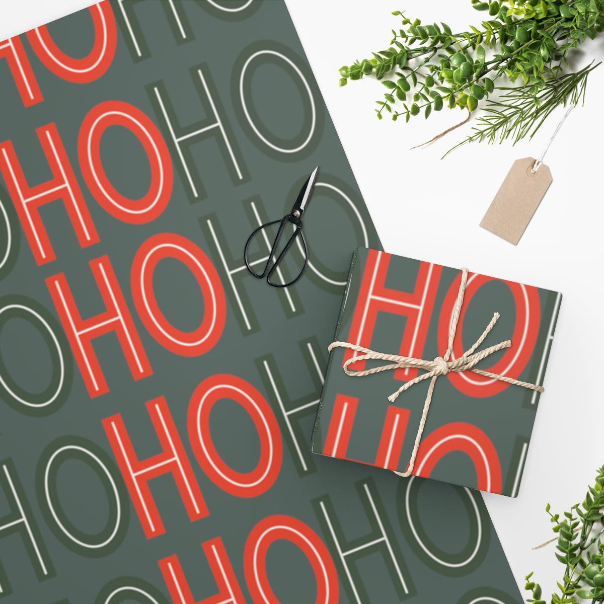 Green Ho Ho Ho Christmas Wrapping Paper