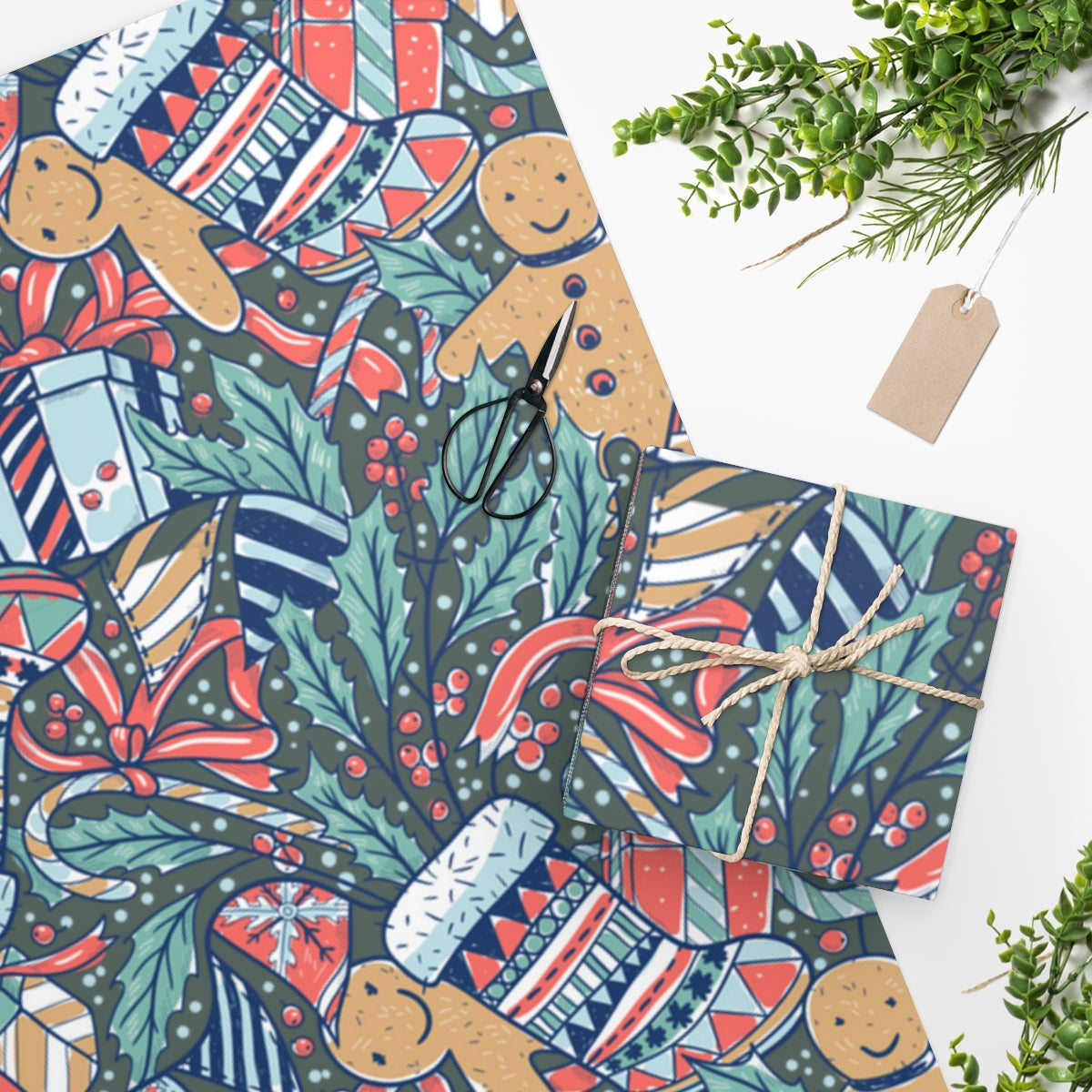 Green Stocking Stuffer Christmas Wrapping Paper