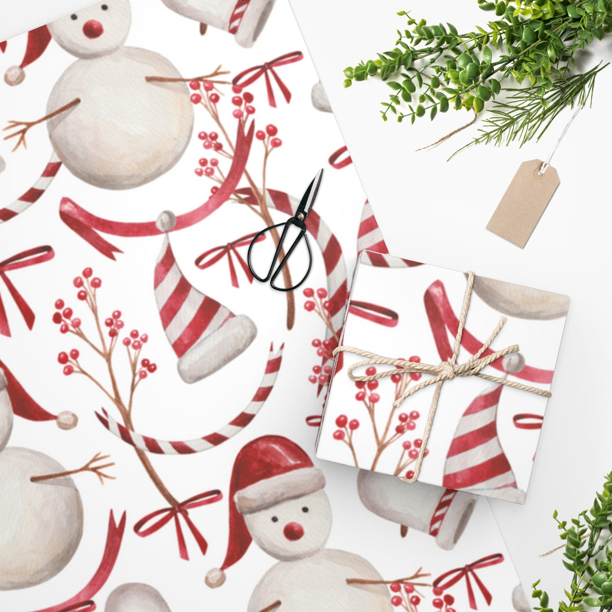 Candy Cane Snowman Christmas Wrapping Paper
