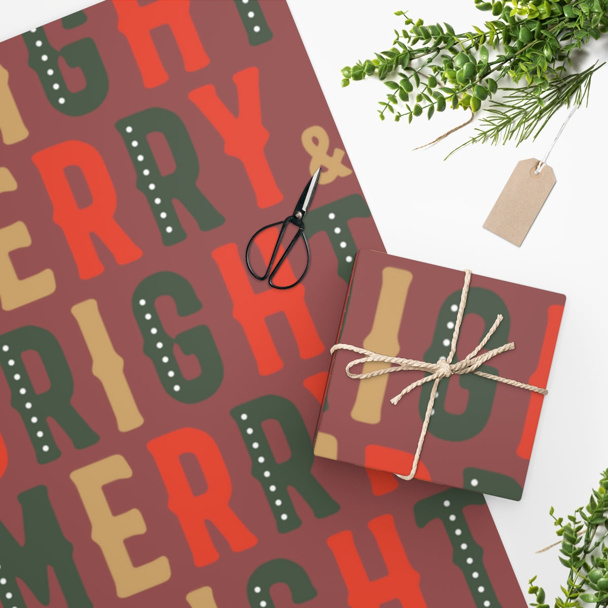 Red Merry & Bright Christmas Wrapping Paper