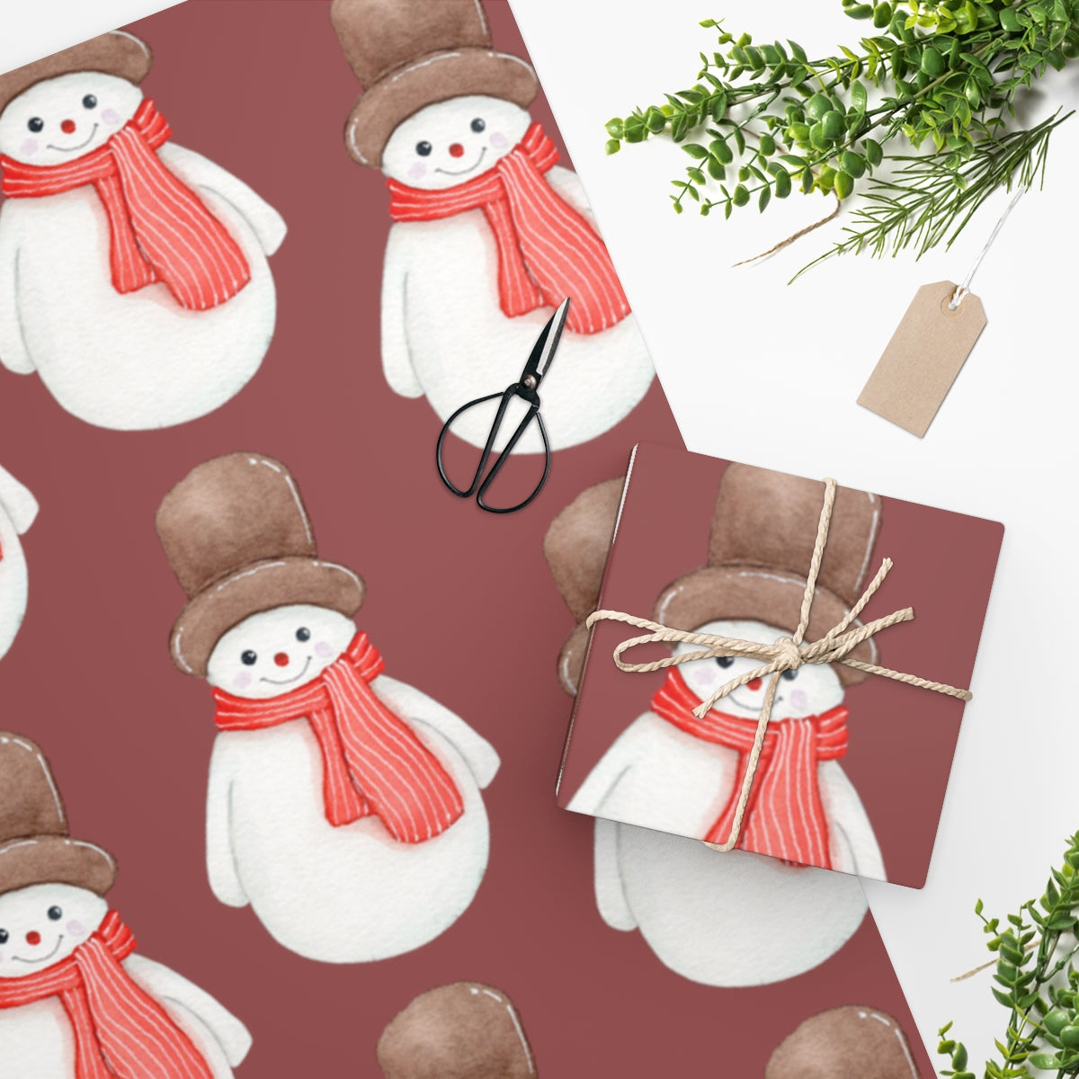 Red Cozy Snowman Christmas Wrapping Paper