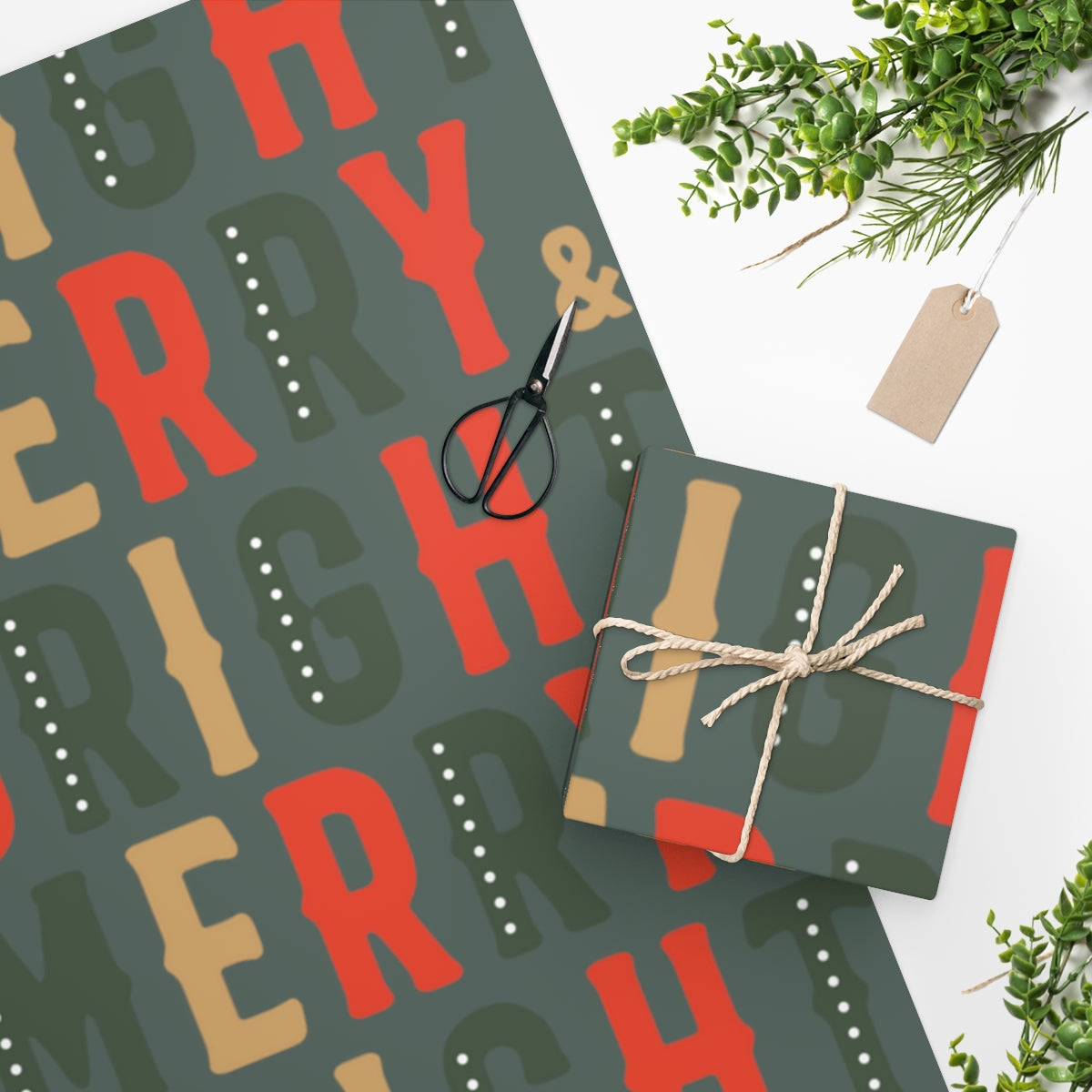 Green Merry & Bright Christmas Wrapping Paper