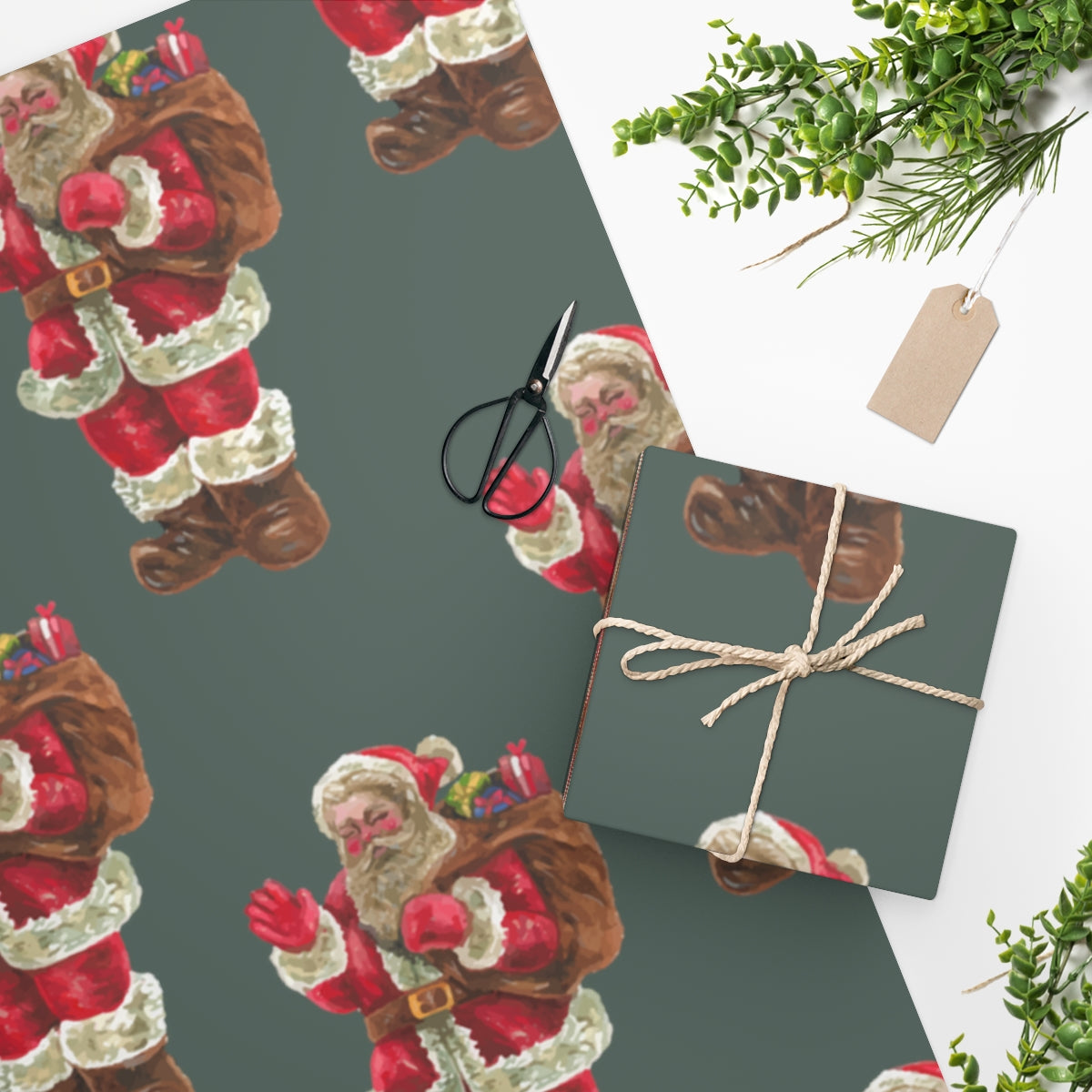Green Santa Christmas Wrapping Paper