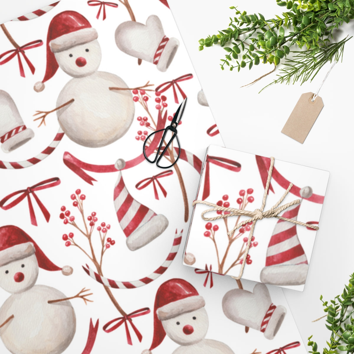 Candy Cane Snowman Christmas Wrapping Paper