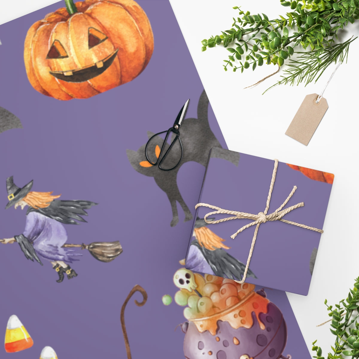 Purple Spooky Friends Autumn Wrapping Paper