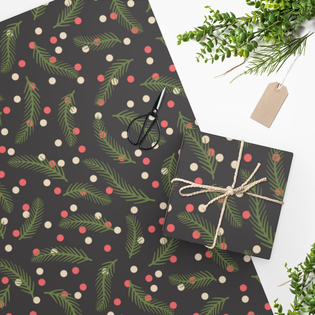 Black Holly Jolly Christmas Wrapping Paper