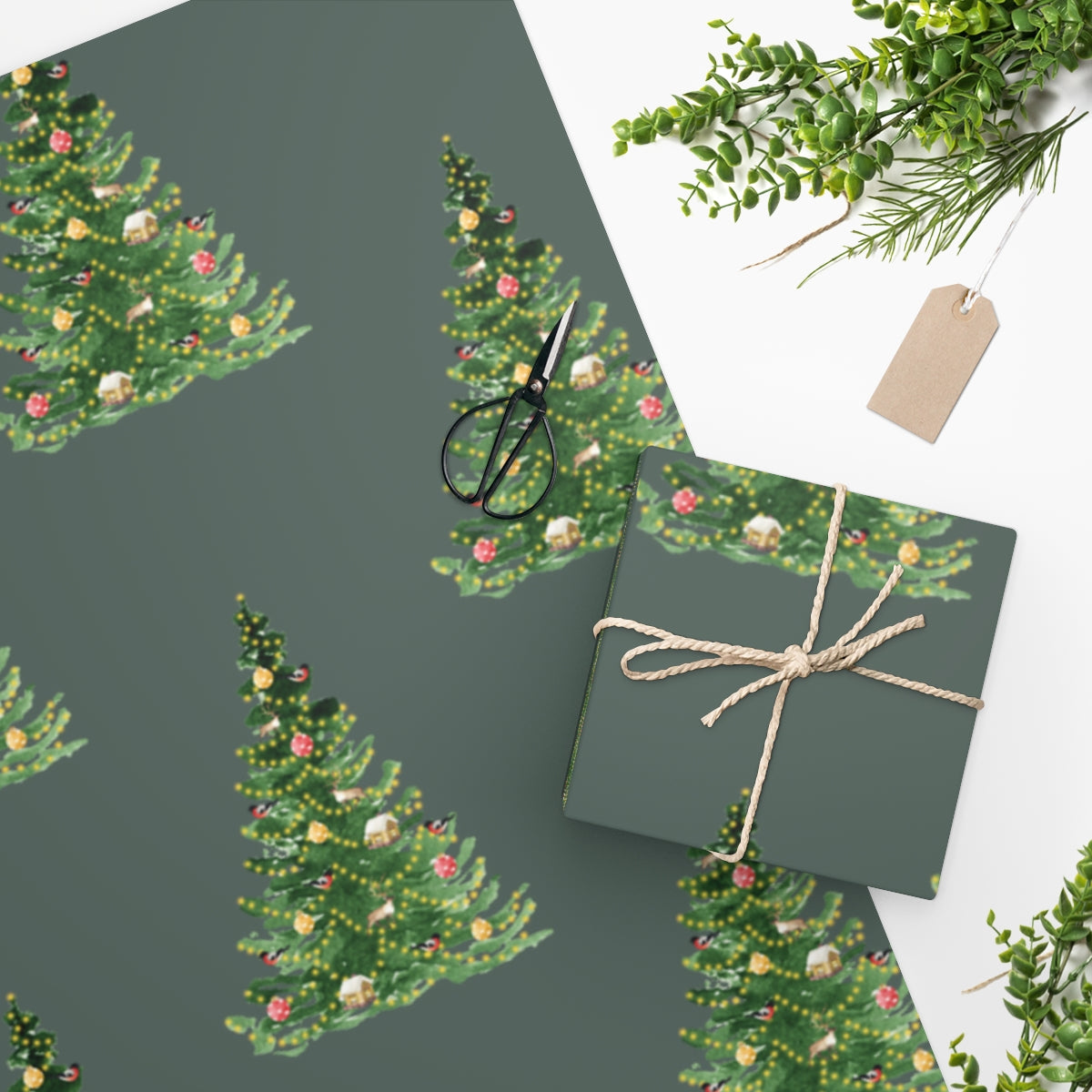 Green Decorated Tree Christmas Wrapping Paper