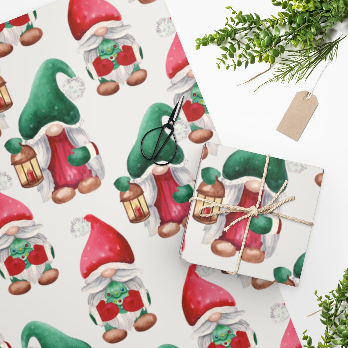 White Holiday Gnome Christmas Wrapping Paper