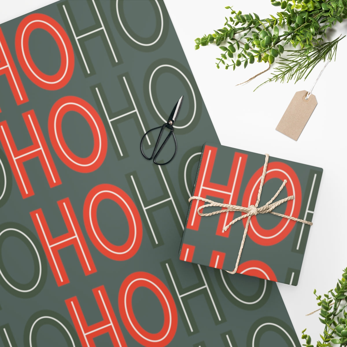 Green Ho Ho Ho Christmas Wrapping Paper