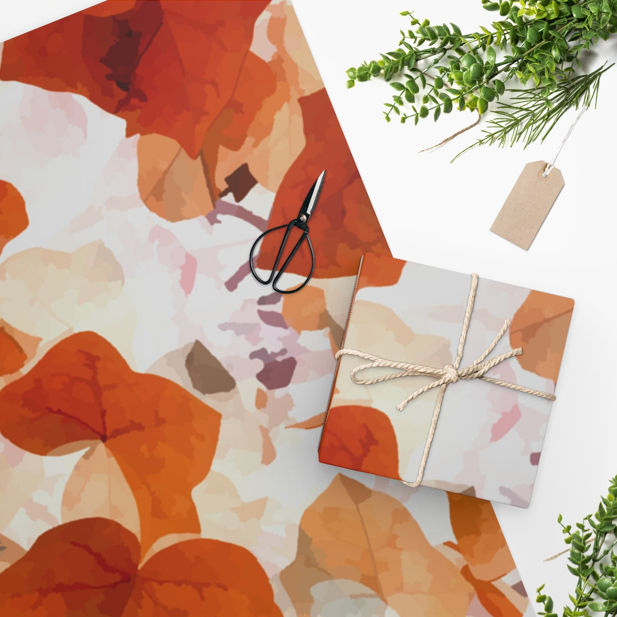 Orange Leaves Autumn Wrapping Paper