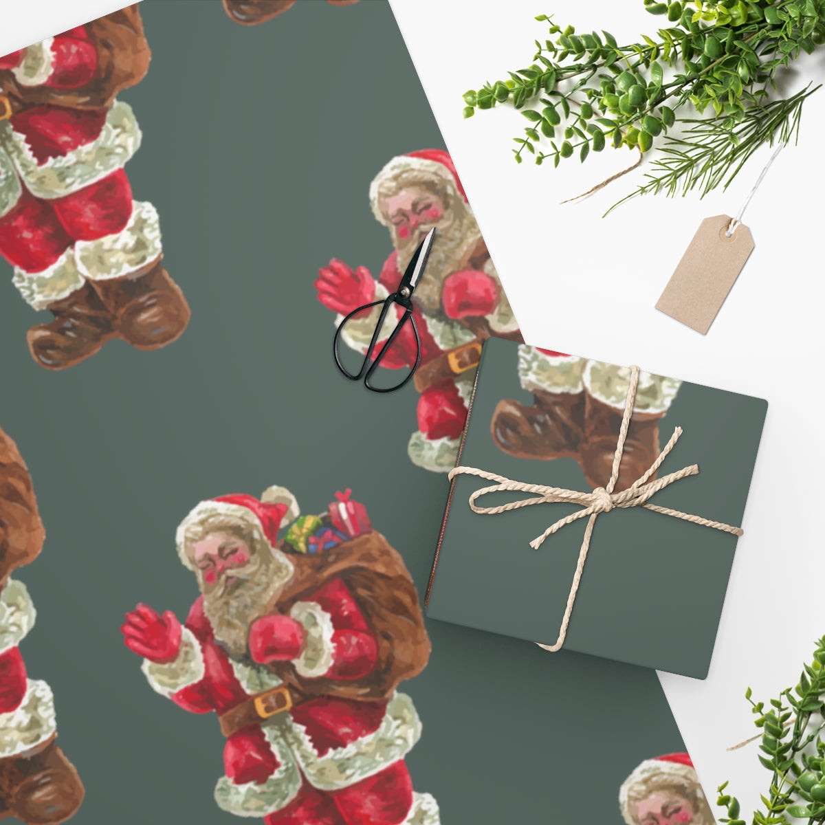 Green Santa Christmas Wrapping Paper