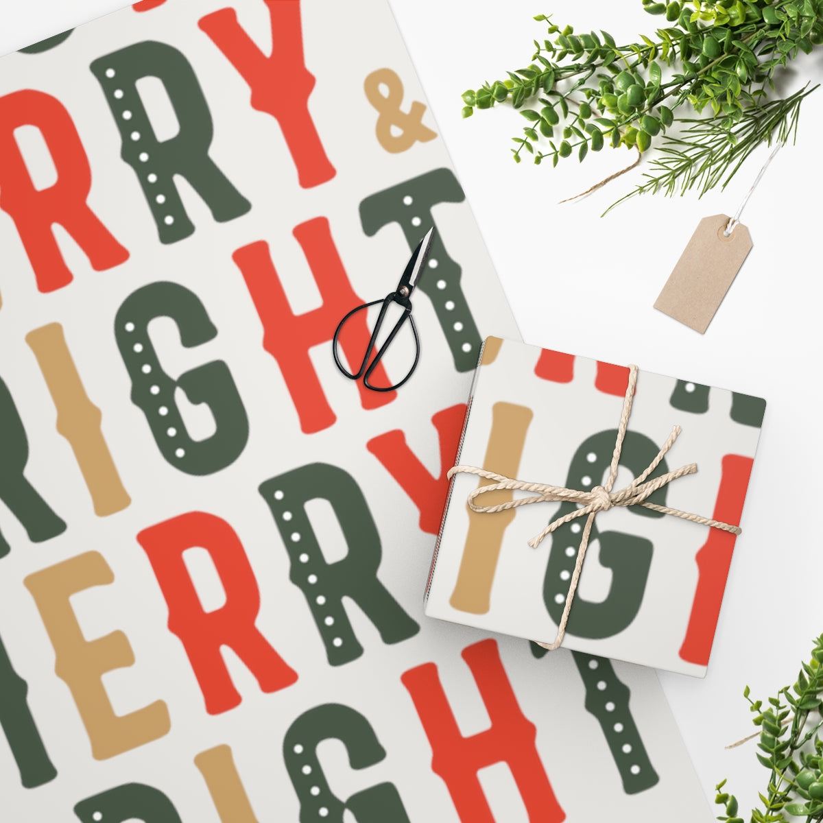 White Merry & Bright Christmas Wrapping Paper