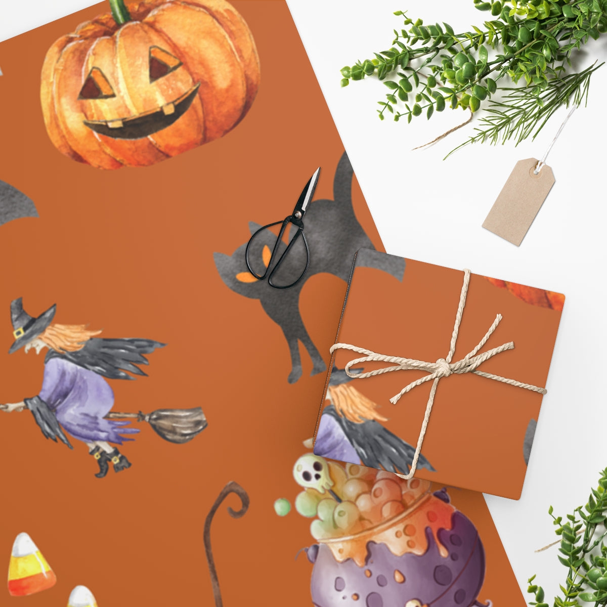 Orange Spooky Friends Autumn Wrapping Paper