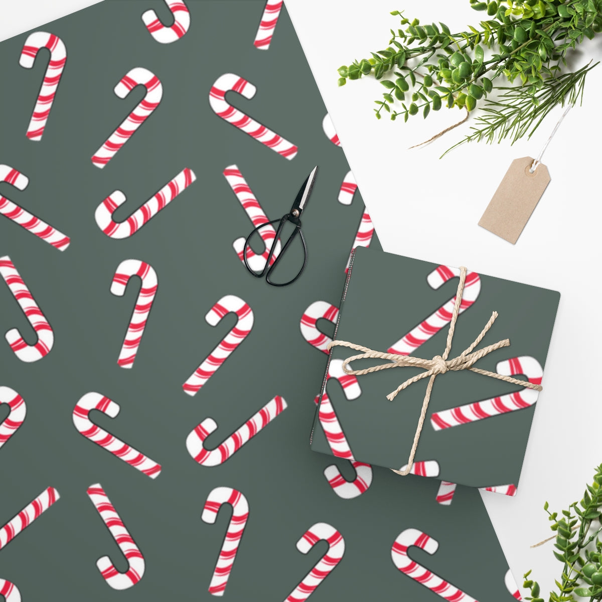 Green Candy Cane Lane Christmas Wrapping Paper