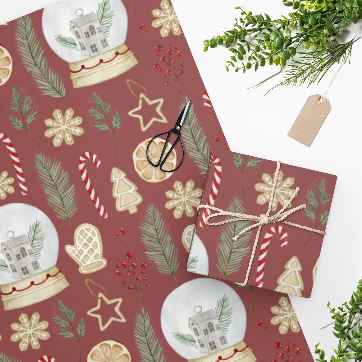 Red Classic Snow Globe Christmas Wrapping Paper