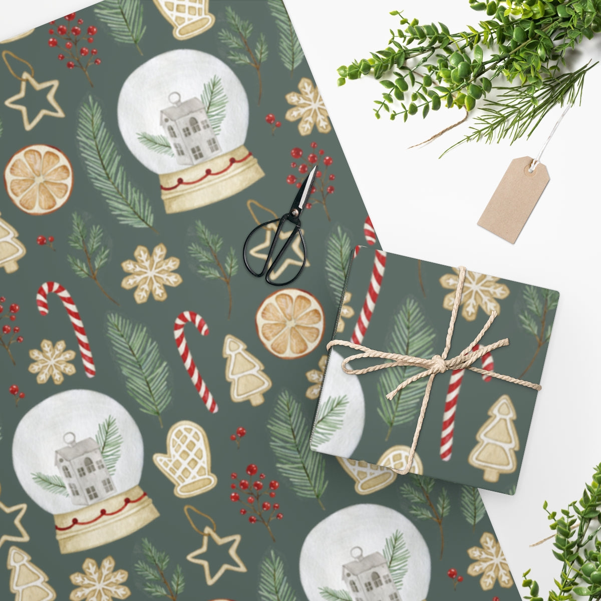 Green Classic Snow Globe Christmas Wrapping Paper