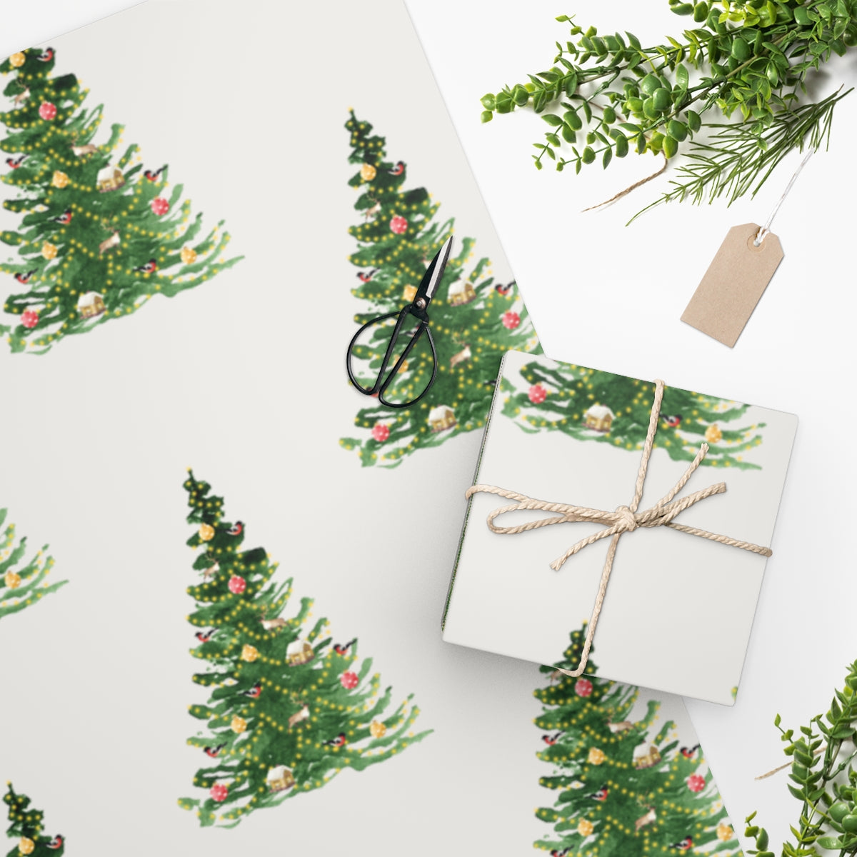 White Decorated Tree Christmas Wrapping Paper