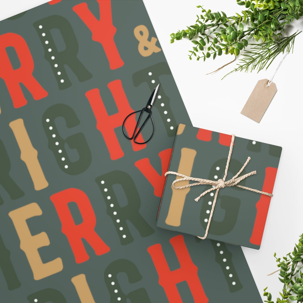 Green Merry & Bright Christmas Wrapping Paper