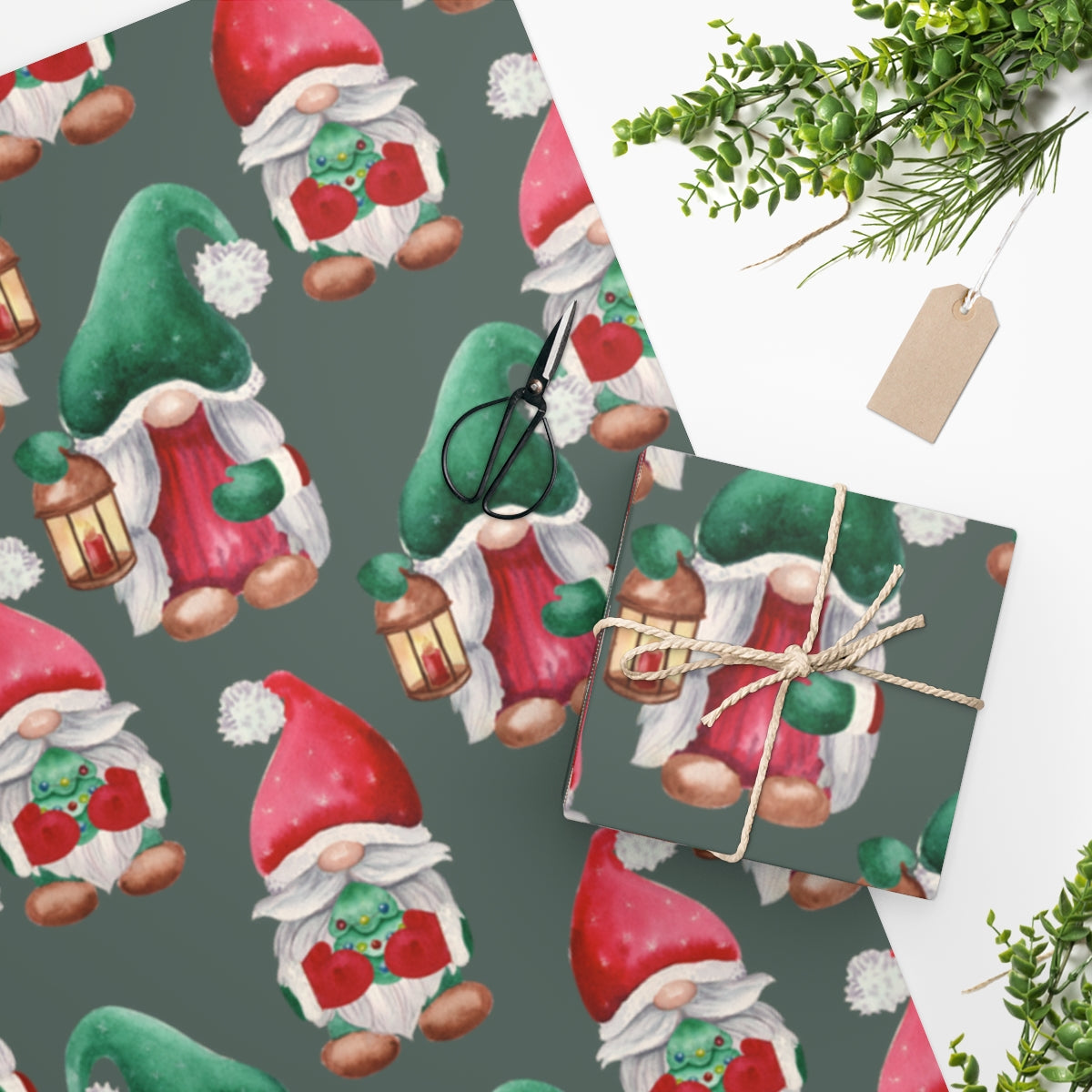 Green Holiday Gnome Christmas Wrapping Paper