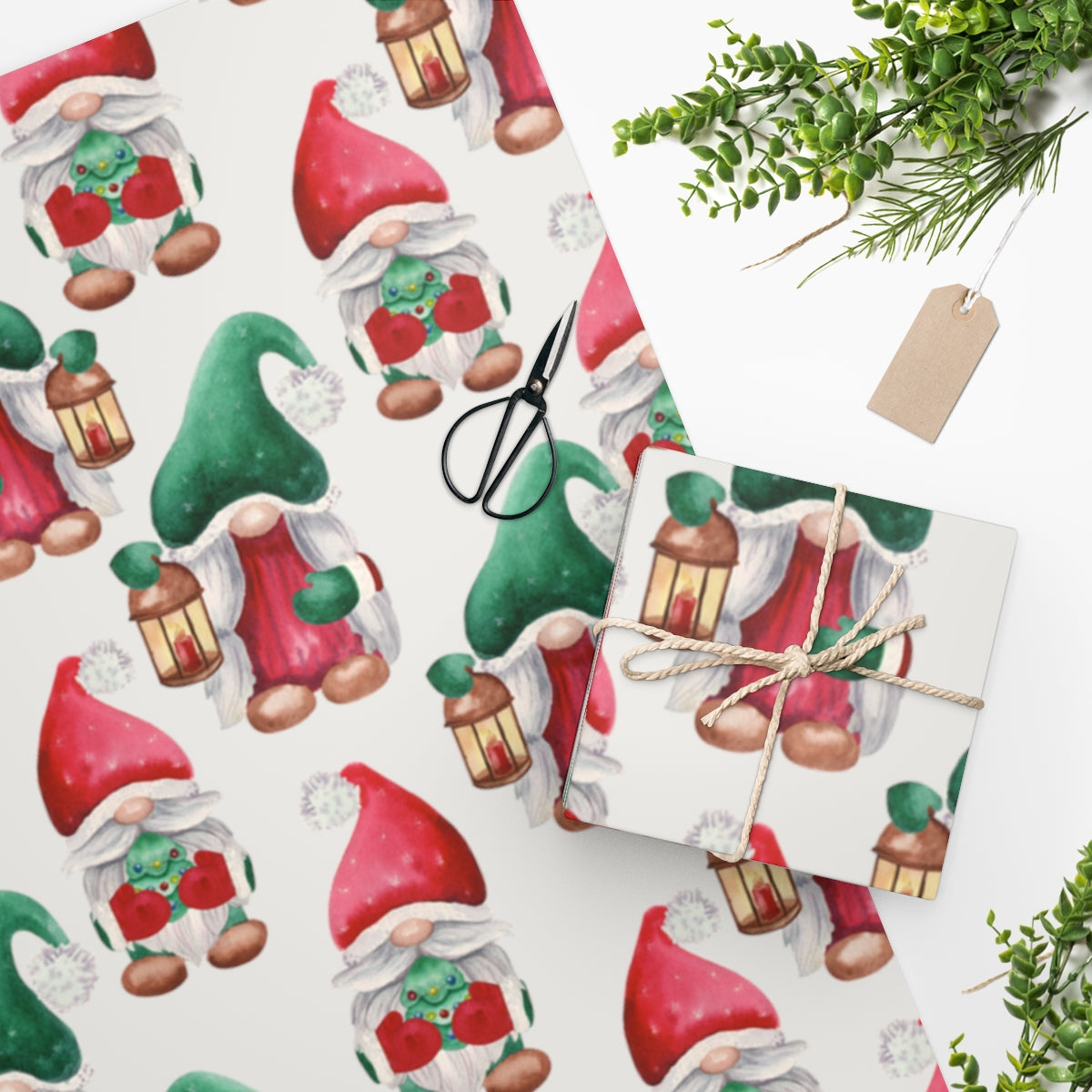 White Holiday Gnome Christmas Wrapping Paper