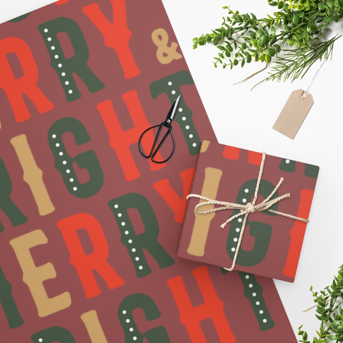 Red Merry & Bright Christmas Wrapping Paper