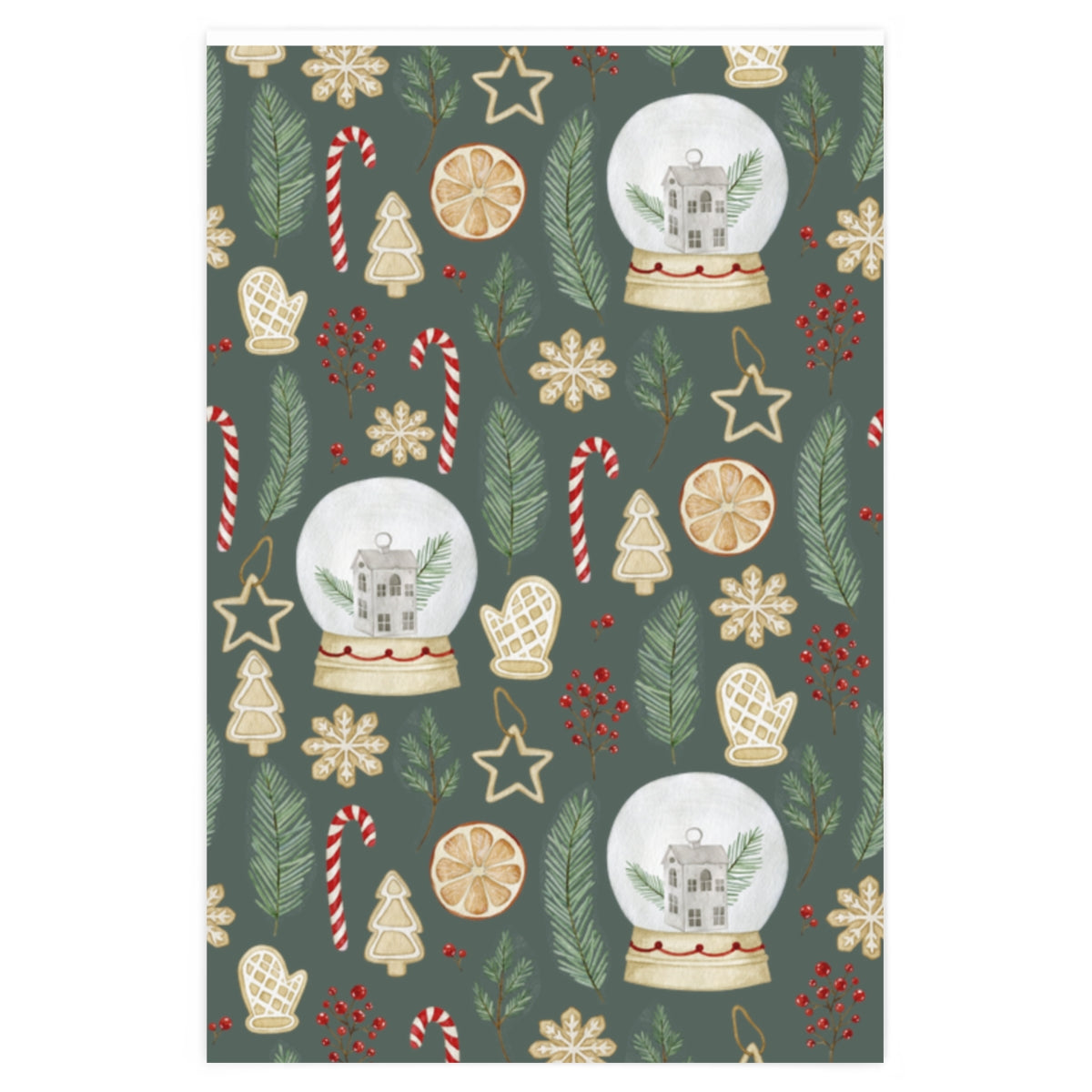 Green Classic Snow Globe Christmas Wrapping Paper