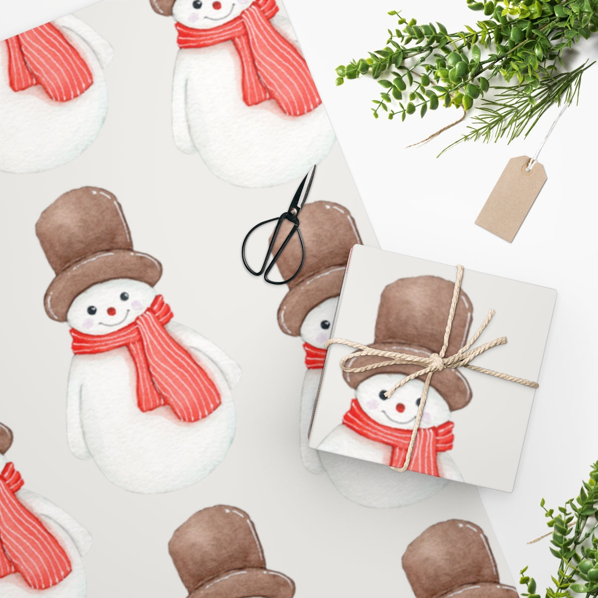 White Cozy Snowman Christmas Wrapping Paper