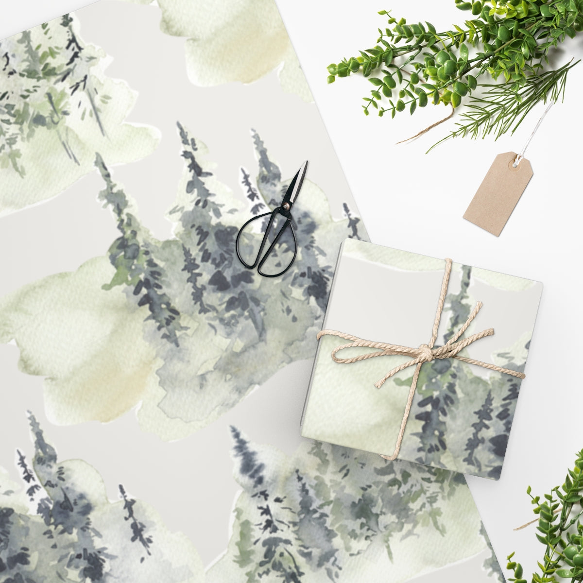 Watercolor Forest Christmas Wrapping Paper