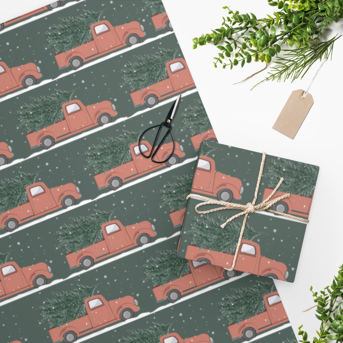 Green Christmas Truck Christmas Wrapping Paper