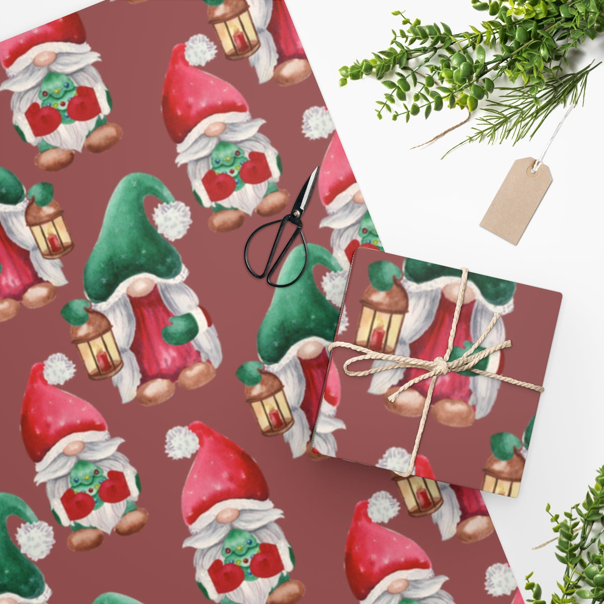 Red Holiday Gnome Christmas Wrapping Paper