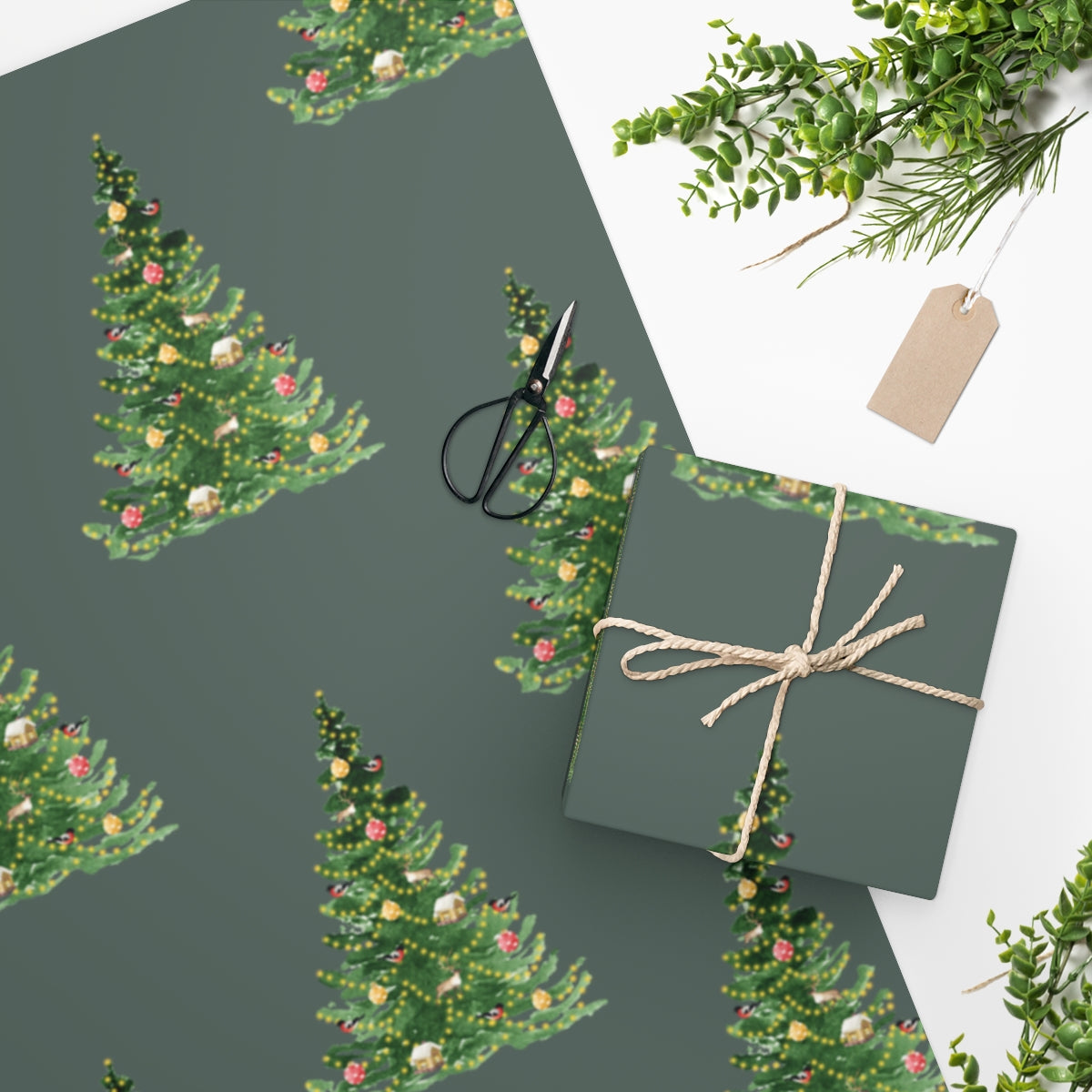 Green Decorated Tree Christmas Wrapping Paper