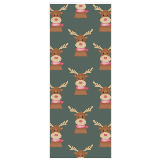 Green Cozy Reindeer Christmas Wrapping Paper
