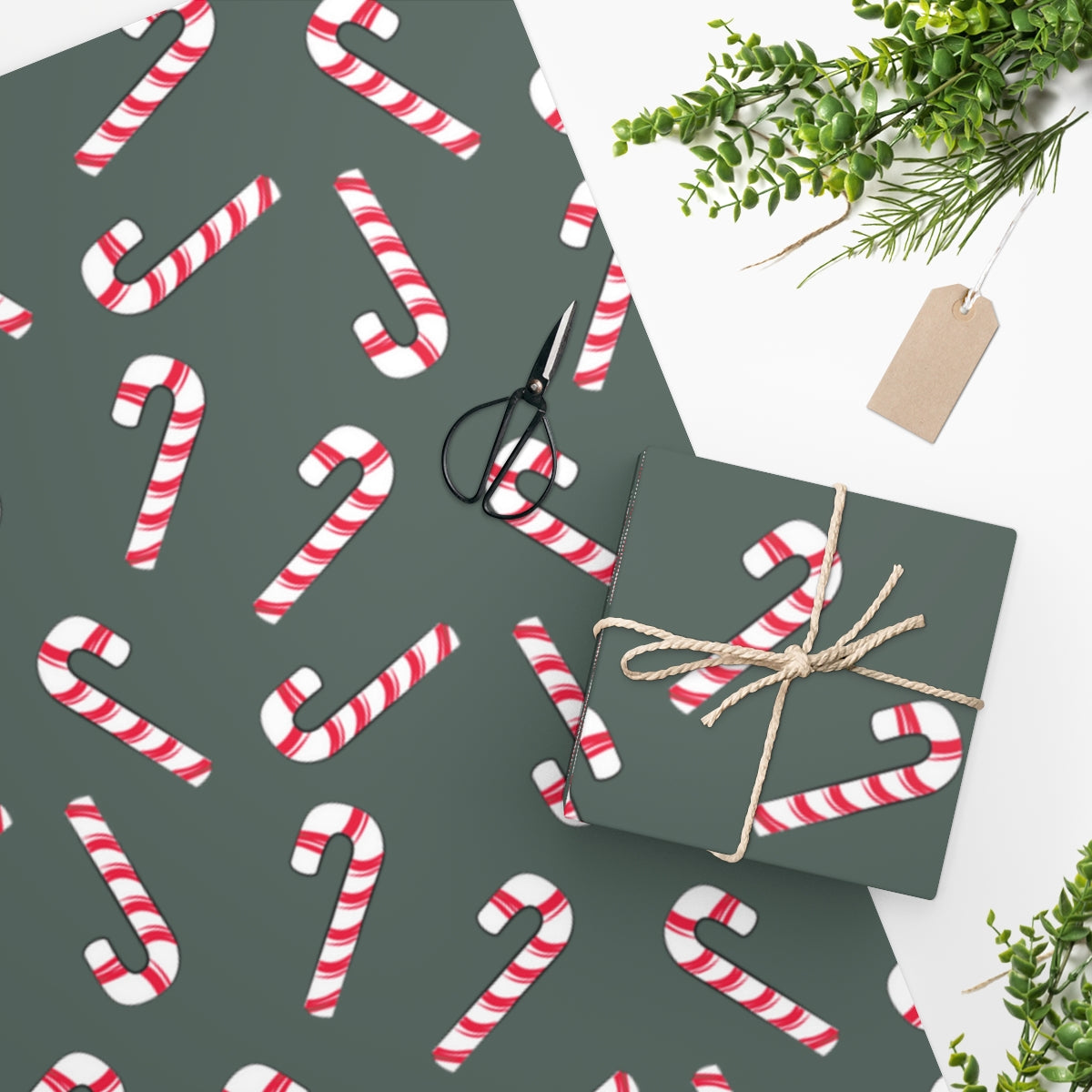 Green Candy Cane Lane Christmas Wrapping Paper