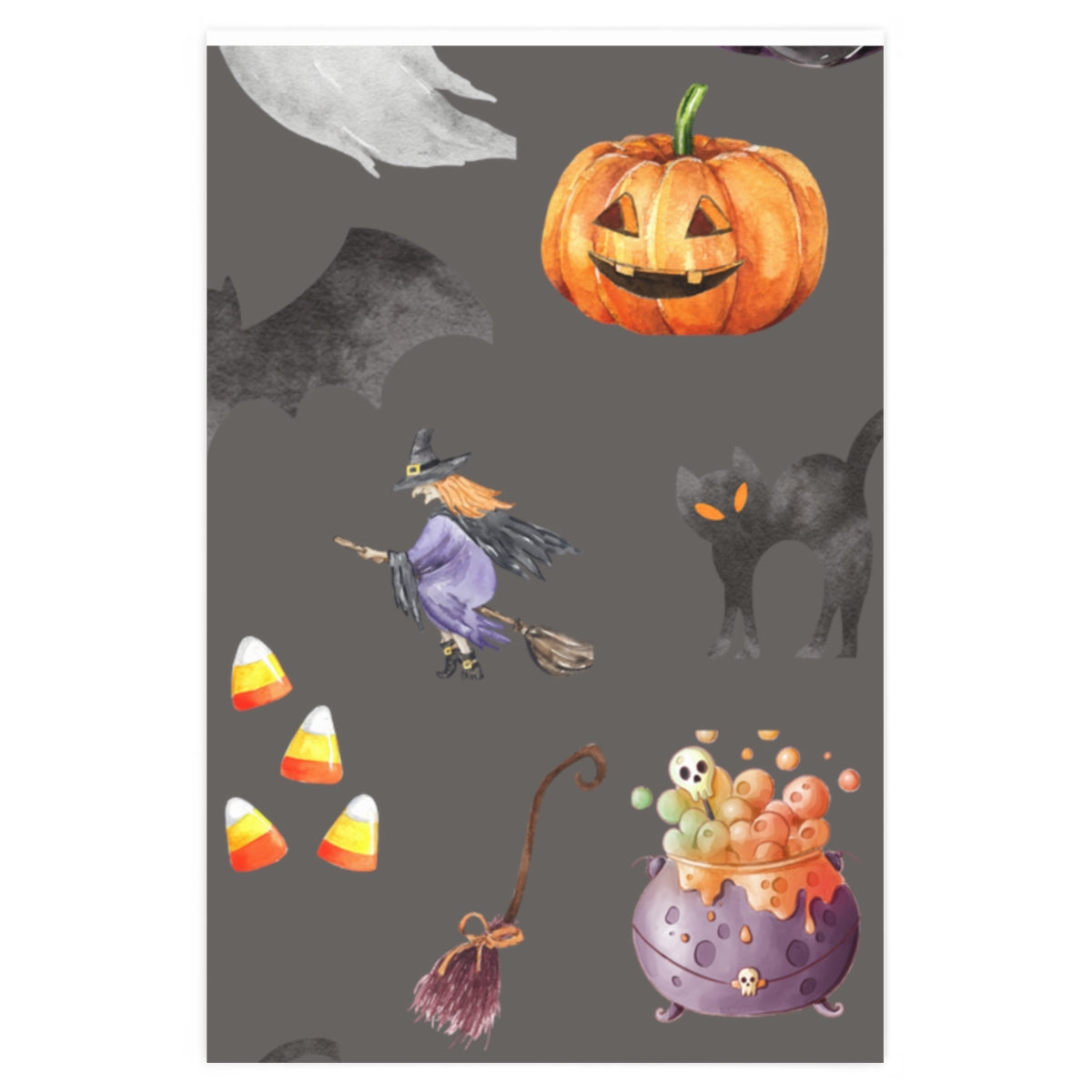 Grey Spooky Friends Autumn Wrapping Paper