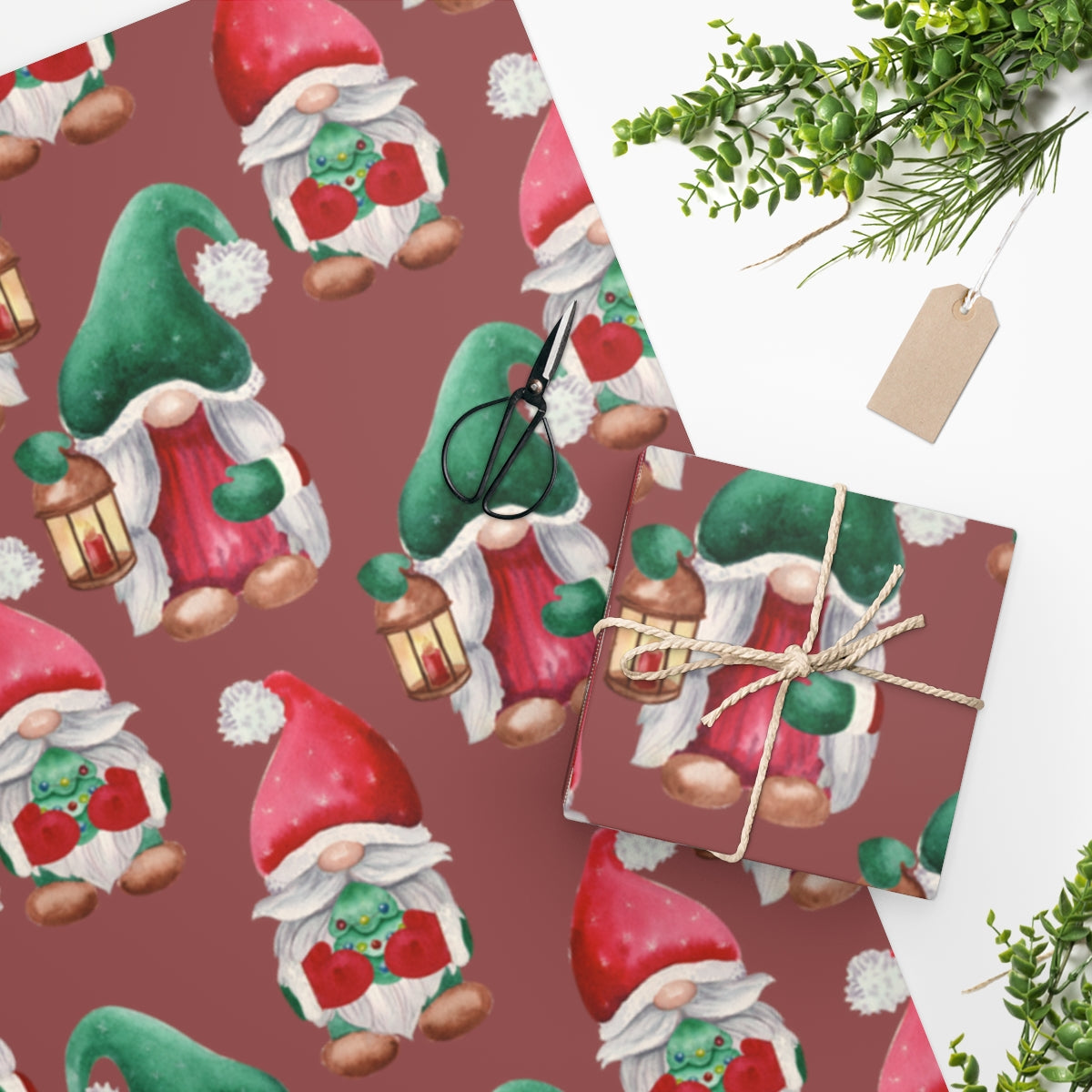 Red Holiday Gnome Christmas Wrapping Paper