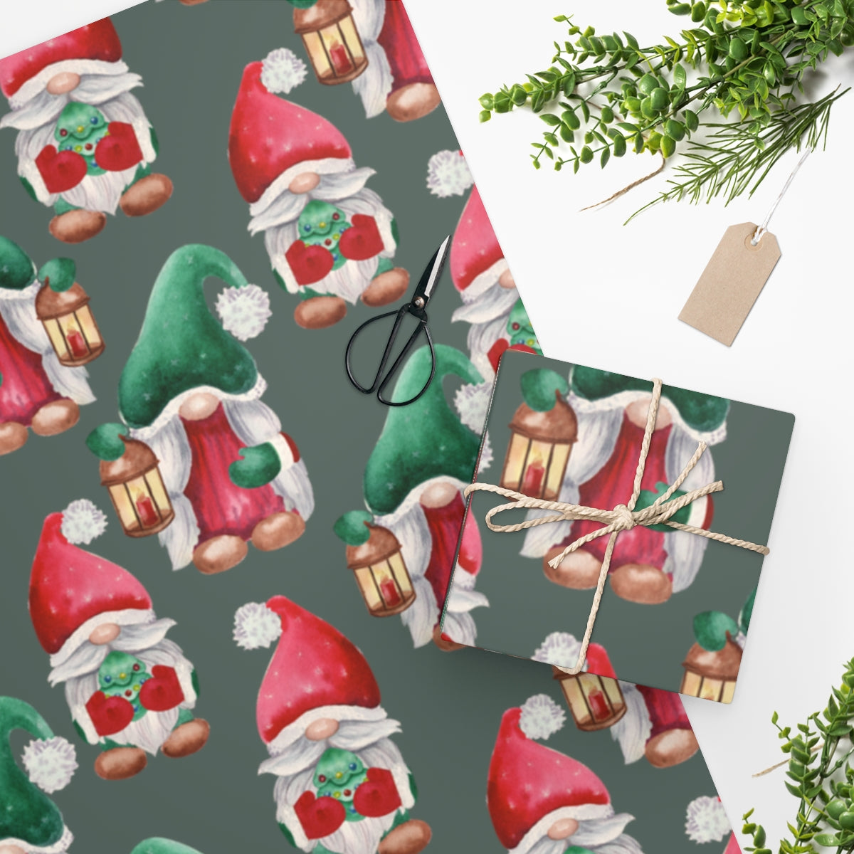 Green Holiday Gnome Christmas Wrapping Paper