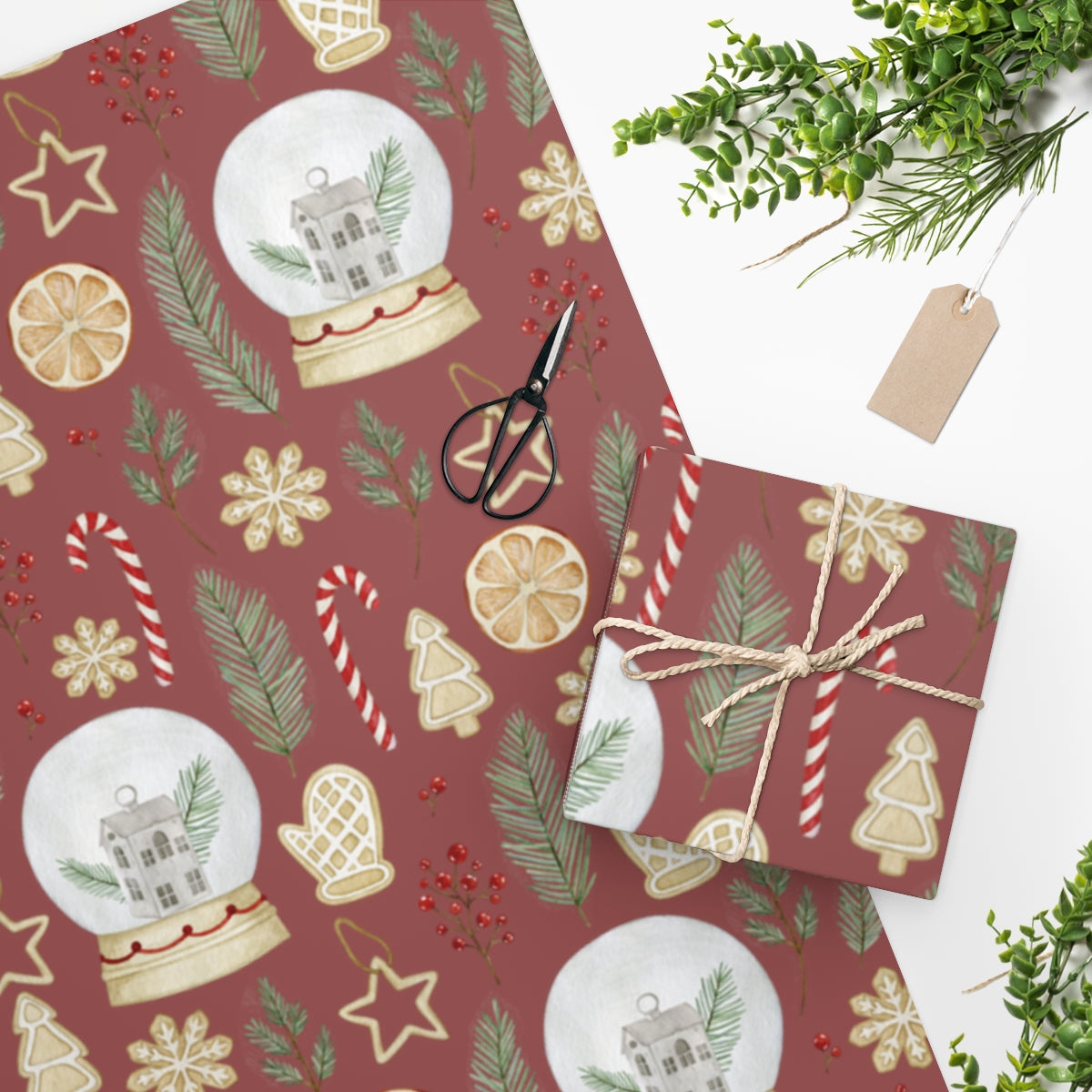 Red Classic Snow Globe Christmas Wrapping Paper