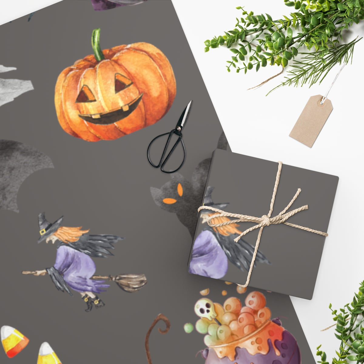 Grey Spooky Friends Autumn Wrapping Paper