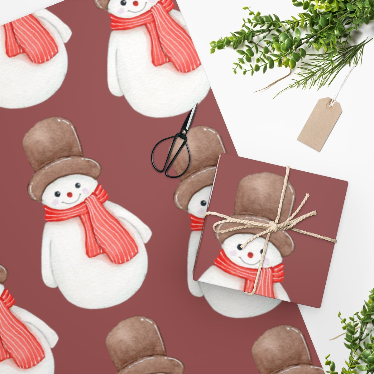 Red Cozy Snowman Christmas Wrapping Paper