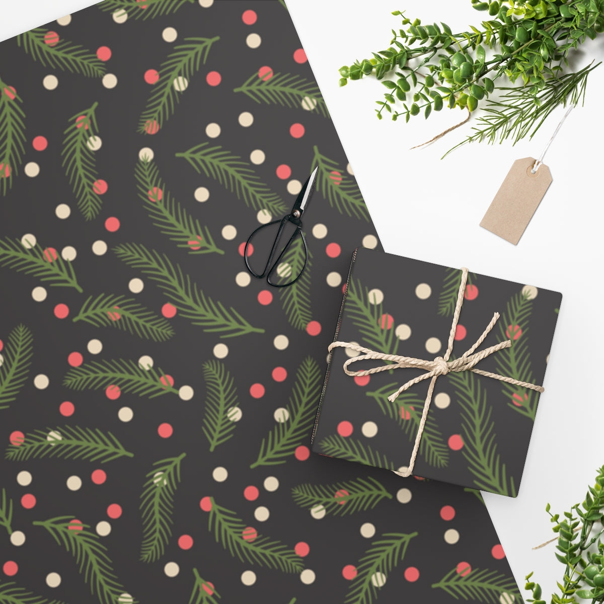 Black Holly Jolly Christmas Wrapping Paper