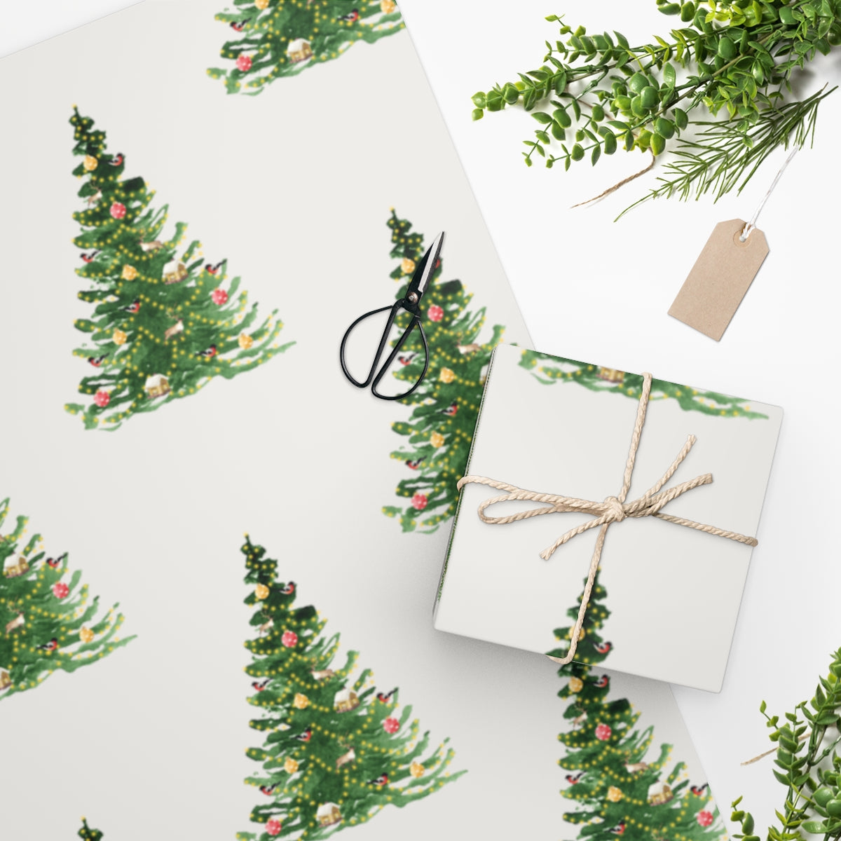 White Decorated Tree Christmas Wrapping Paper