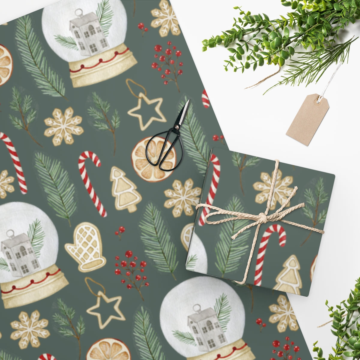 Green Classic Snow Globe Christmas Wrapping Paper
