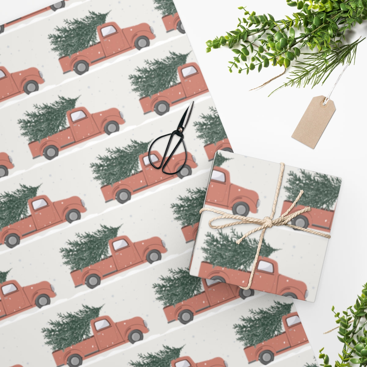 White Christmas Truck Wrapping Paper