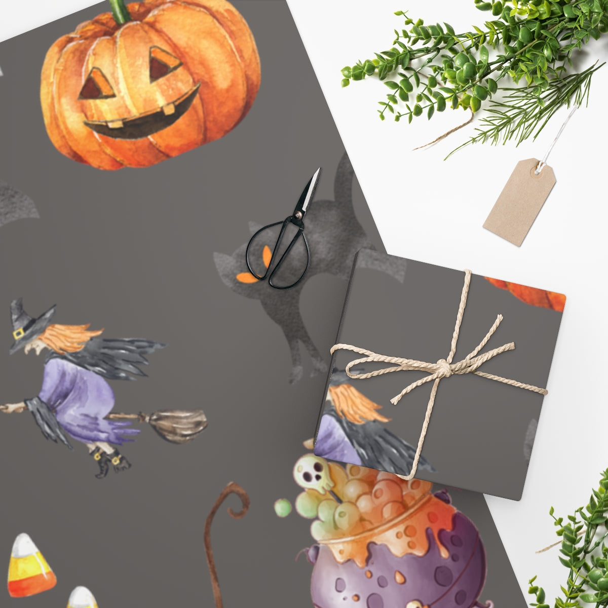 Grey Spooky Friends Autumn Wrapping Paper