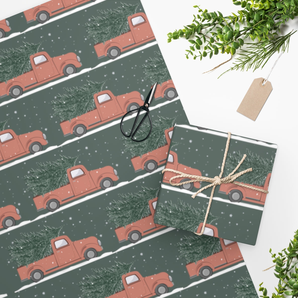 Green Christmas Truck Christmas Wrapping Paper