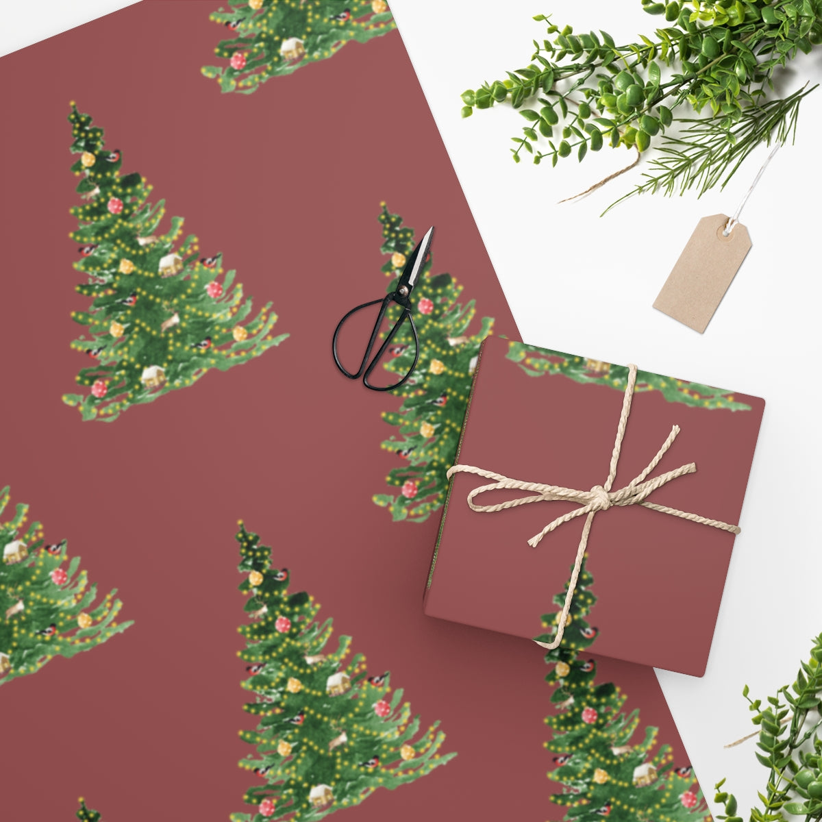 Red Decorated Tree Christmas Wrapping Paper