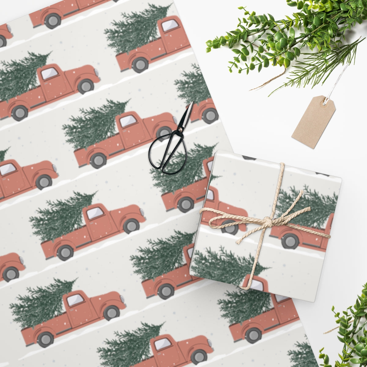 White Christmas Truck Wrapping Paper