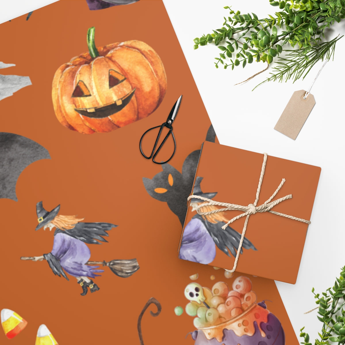 Orange Spooky Friends Autumn Wrapping Paper