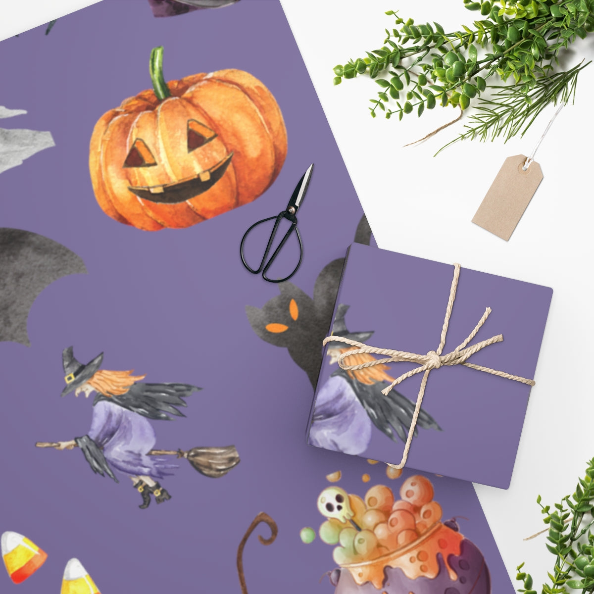 Purple Spooky Friends Autumn Wrapping Paper