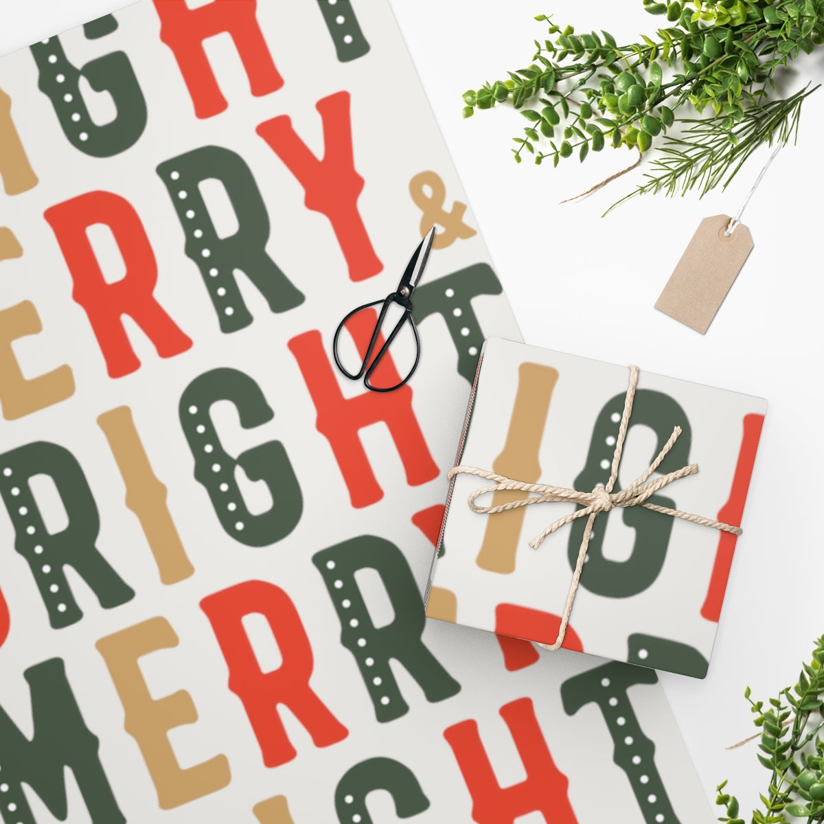 White Merry & Bright Christmas Wrapping Paper